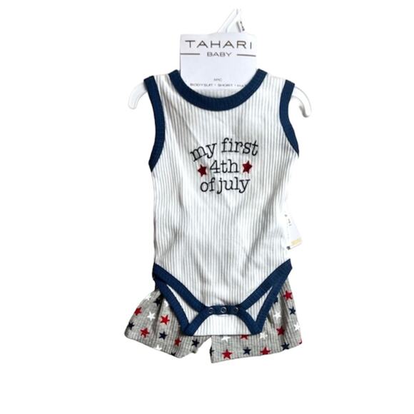 Tahari Baby Three Piece Hat Bodysuit Shorts Stars First July Fourth Matching Set - Picture 1 of 10